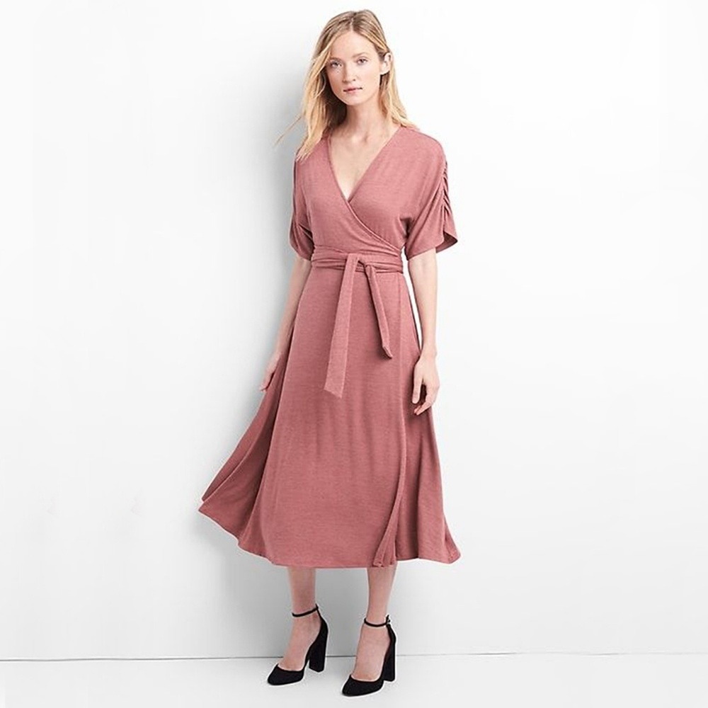 GAP Supersoft Pink Wrap Midi Dress EUC Medium